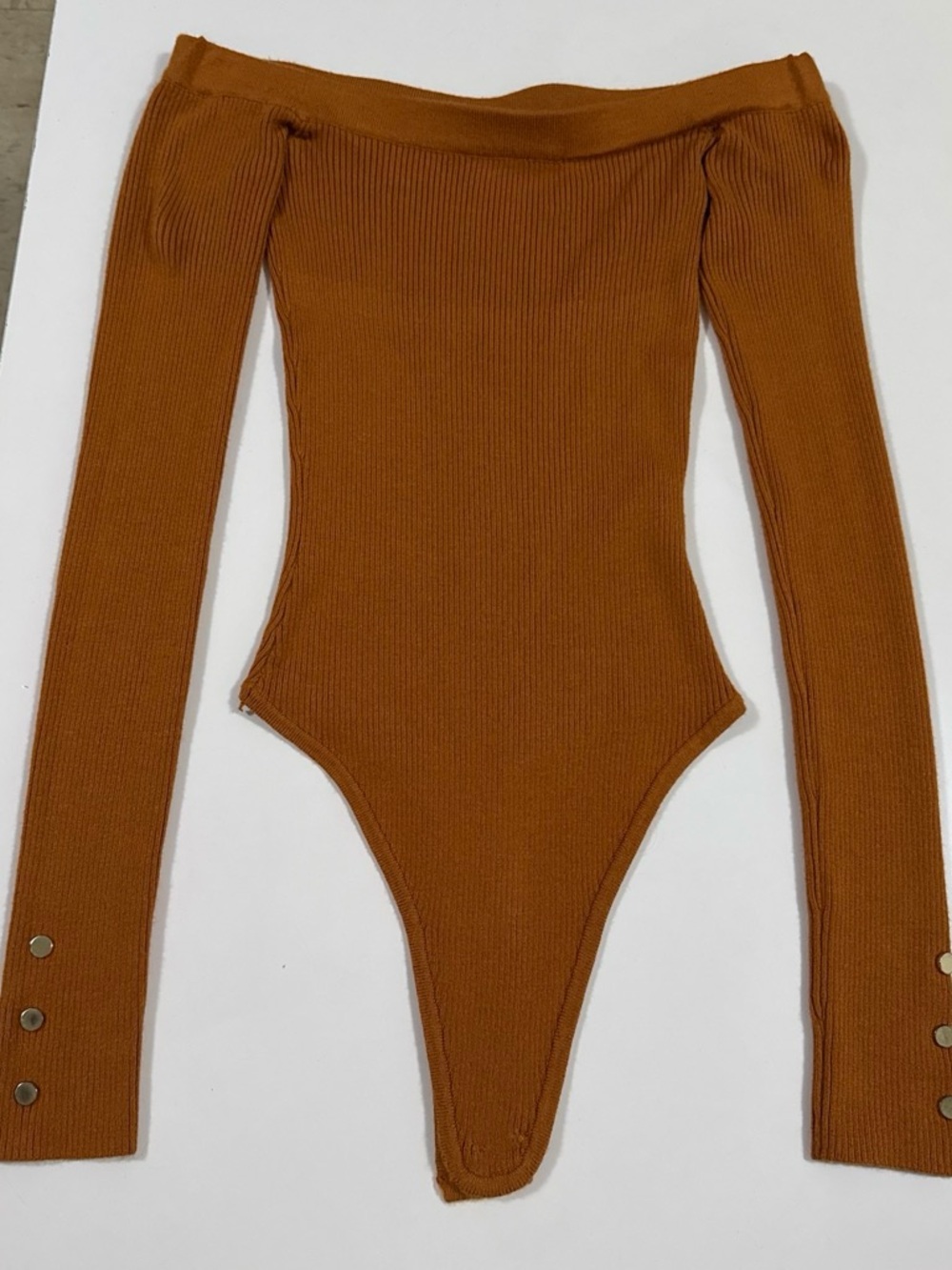 Guess Off-Shoulder Ribbed One-Piece Bodysuit - Rust Brown
